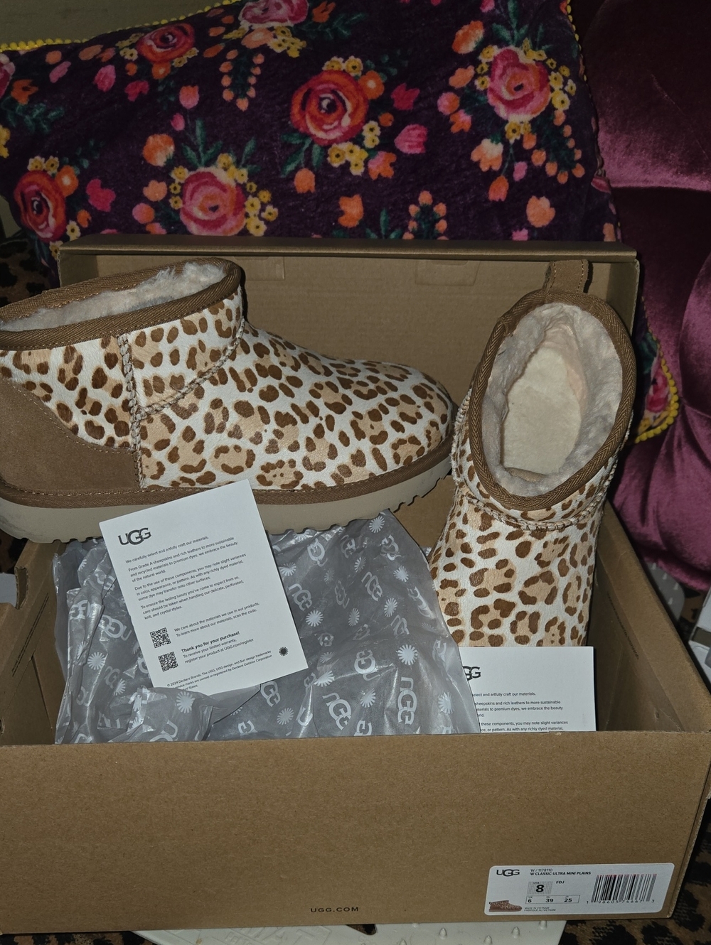 UGG Women's Leopard Print Mini Booties in Cream and Brown